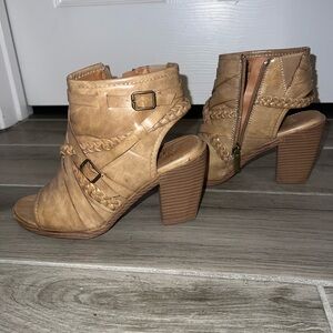 Bradyn Open Toe Ankle Boots with Chunky Heel and Decorative Buckles